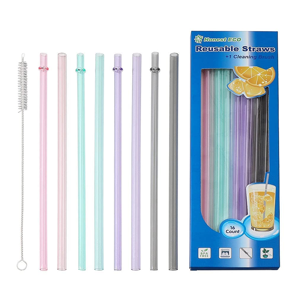 17 Packs - Two Wides 10.5inch Plastic Straws Reusable,Long straws for Tumbler/Smoothies/Milkshakes, Straws cleaner, unbreakable BPA free Hard Plastic Straws with Cleaning Brush, Kids Straws