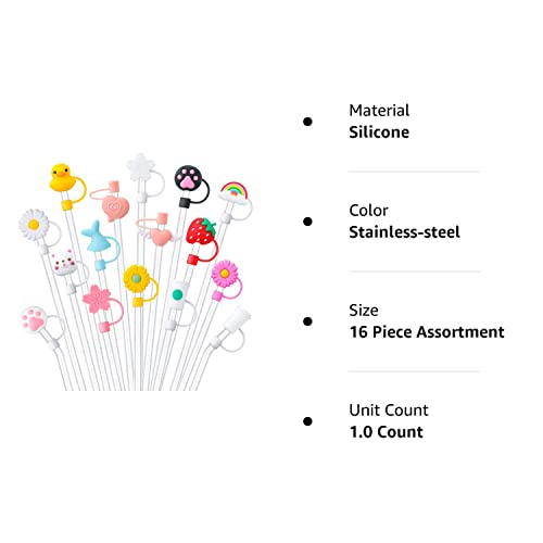 16 Pieces Reusable Drinking Straw Tips Lids Anti-dust Silicone Straw Caps for 7-8 mm Straws Airtight Seal Splash Proof Straw Tips Covers (Flower Animal Style)