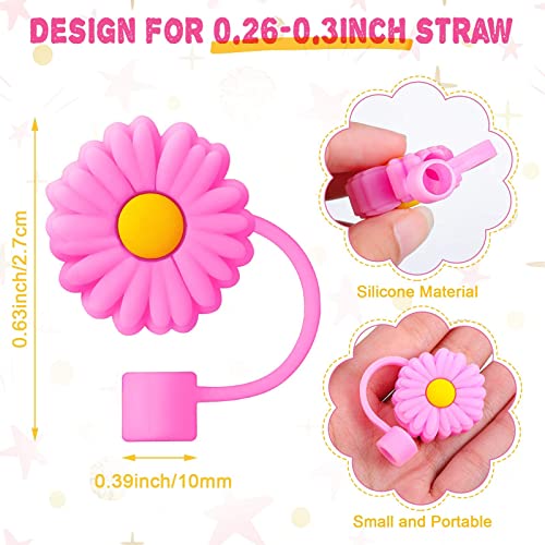 16 Pieces Reusable Drinking Straw Tips Lids Anti-dust Silicone Straw Caps for 7-8 mm Straws Airtight Seal Splash Proof Straw Tips Covers (Flower Animal Style)