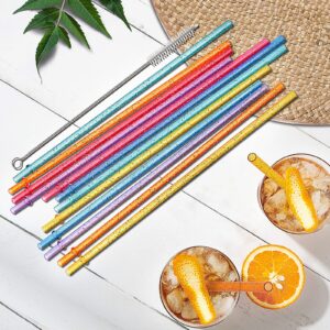 12-Pack Glitter Reusable Colorful Plastic Straws, 11 Inches Clear BPA-Free Unbreakable Sparkle Tumbler Drinking Straws with Cleaning Brush