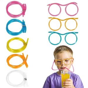 drinking straws glasses plastic - 5pcs fun glasses straw covers cap reusable straws for kids glasses straws drinking adult party fun straws for eye glasses straw tube toy and birthday party set