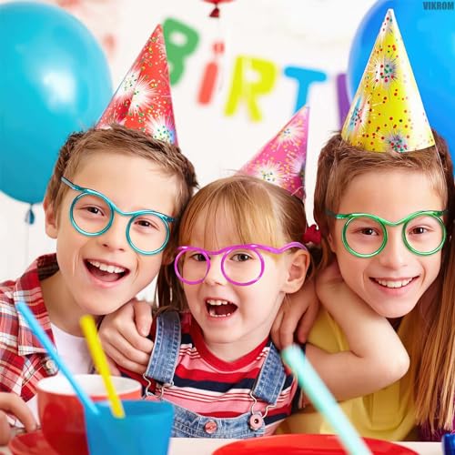 Drinking Straws Glasses Plastic - 5Pcs Fun Glasses Straw Covers Cap Reusable Straws for Kids Glasses Straws Drinking Adult Party Fun Straws for Eye Glasses Straw Tube Toy and Birthday Party Set