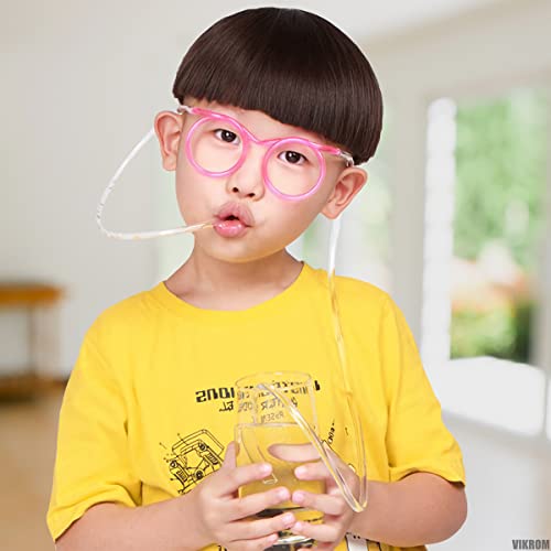 Drinking Straws Glasses Plastic - 5Pcs Fun Glasses Straw Covers Cap Reusable Straws for Kids Glasses Straws Drinking Adult Party Fun Straws for Eye Glasses Straw Tube Toy and Birthday Party Set