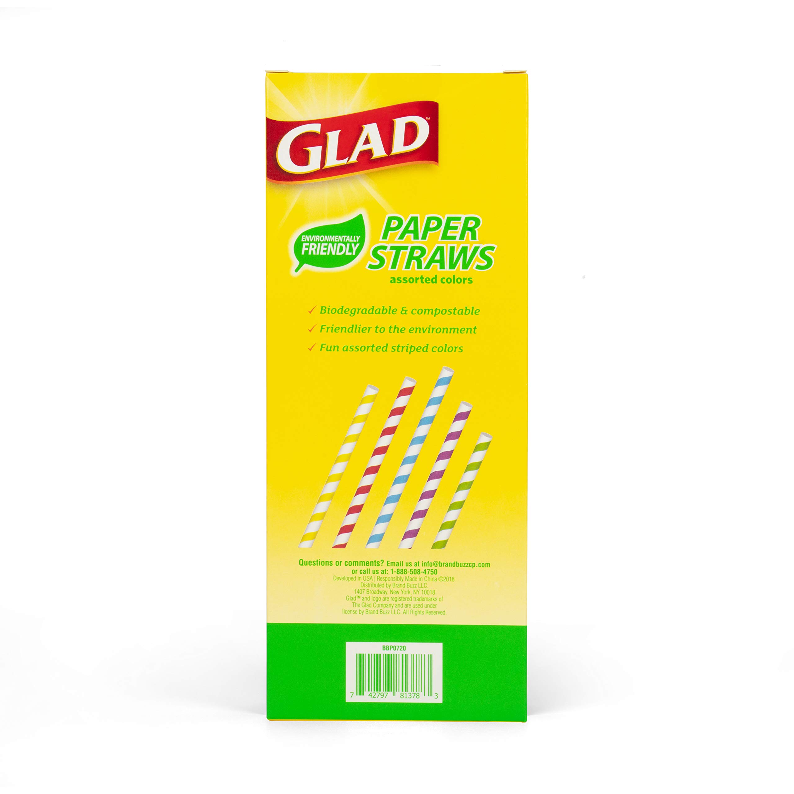 Glad Eco-Friendly Paper Straws | 50 Ct Paper Straws with Stripes | Biodegradable Paper Straws for Everyday Use| Paper Disposable Straws, Colorful Striped Design