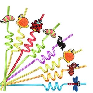 24 bug birthday party supplies reusable plastic straws for insect themed party favors decorations with 2 cleaning brushes