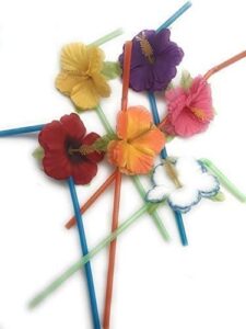hibiscus flower bendable straws (pack of 72) assorted brighr colors great for beach party, luau hawaiian party décor
