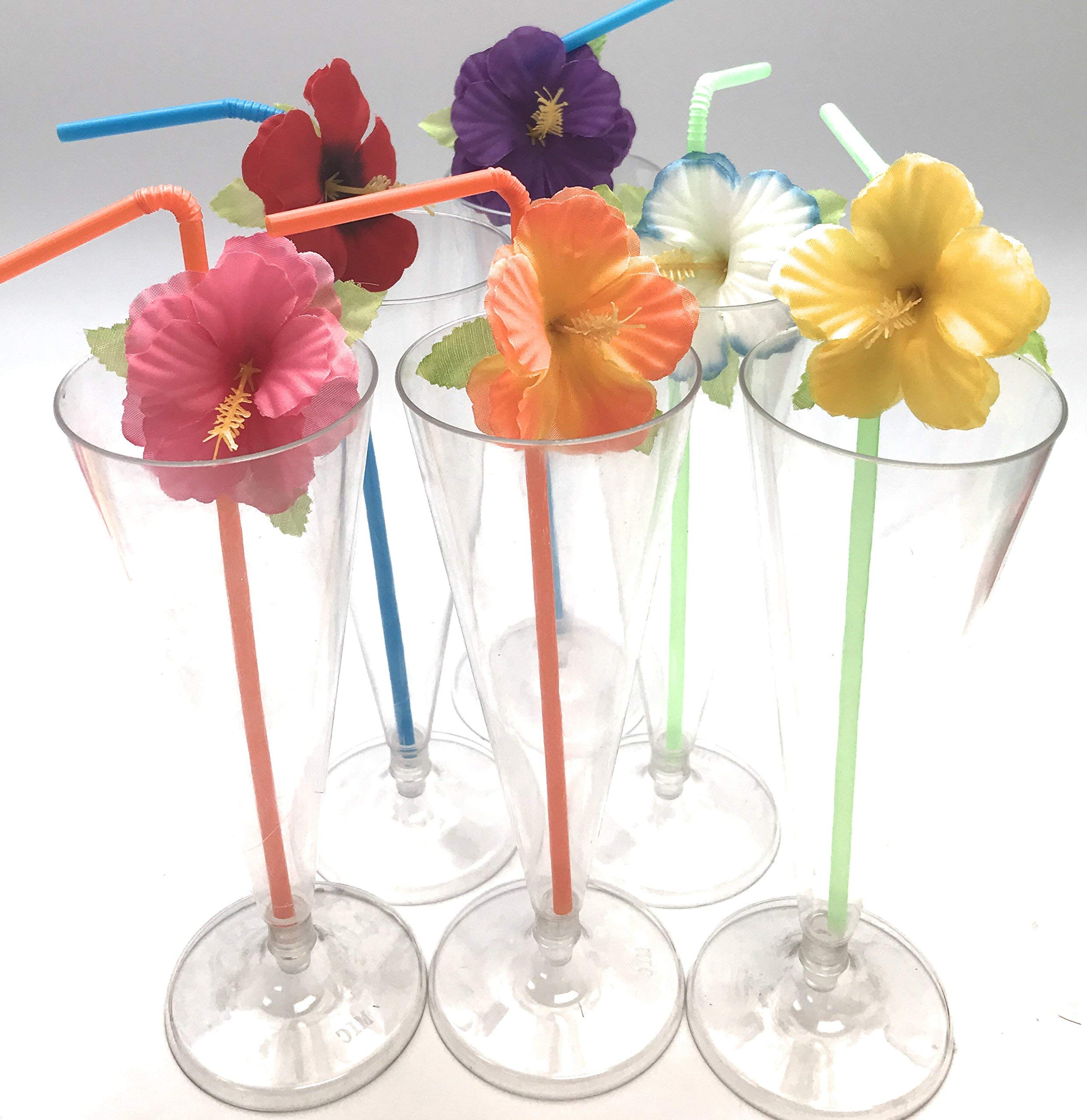 Hibiscus Flower Bendable Straws (Pack of 72) Assorted Brighr Colors great for Beach Party, Luau Hawaiian Party Décor