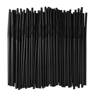 alink 200 pcs flexible black plastic drinking straws, 10.3 inches extra long disposable extendable bendy party fancy straws