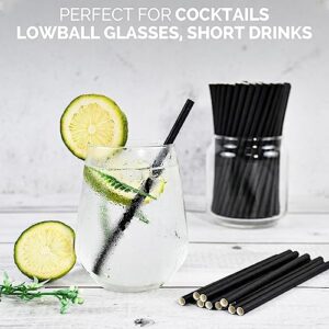 [500 Bulk] 5.75 inch Black Short Paper Straws, Stir Straws for Cocktail, Coffee, Mixed Drinks - Home, Bar and Restaurant Straws - 100% Biodegradable