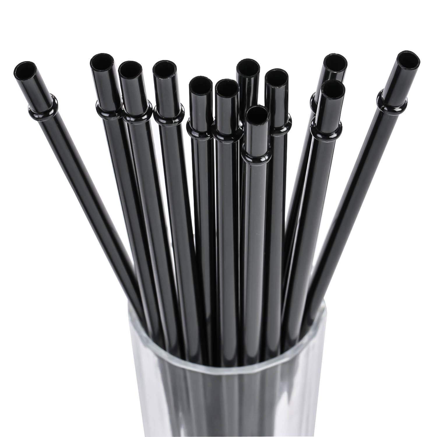 DAKOUFISH 12 Inch Long Black Reusable Plastic Replacement Drinking Straws for 30 oz & 40 oz Mason Jar,Tumblers, Set of 12 with Cleaning Brush (12inch, Black)