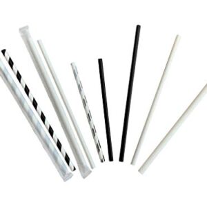 Kingseal FSC Certified Paper Cocktail Straws, Unwrapped, 6mm x 5.75 Inches, Silver Stripe, Biodegradable, Earth Friendly, Bulk Pack - 1 Box of 500 Straws