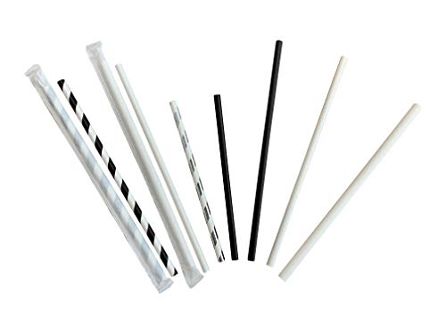 Kingseal FSC Certified Paper Cocktail Straws, Unwrapped, 6mm x 5.75 Inches, Silver Stripe, Biodegradable, Earth Friendly, Bulk Pack - 1 Box of 500 Straws