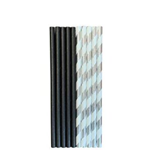 Kingseal FSC Certified Paper Cocktail Straws, Unwrapped, 6mm x 5.75 Inches, Silver Stripe, Biodegradable, Earth Friendly, Bulk Pack - 1 Box of 500 Straws