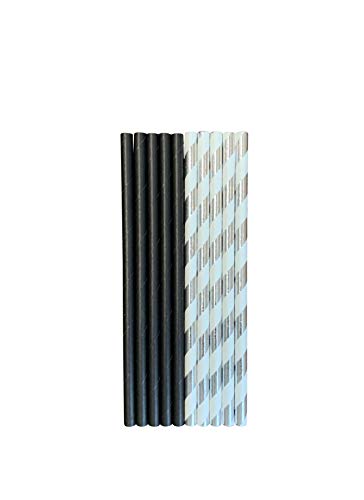 Kingseal FSC Certified Paper Cocktail Straws, Unwrapped, 6mm x 5.75 Inches, Silver Stripe, Biodegradable, Earth Friendly, Bulk Pack - 1 Box of 500 Straws