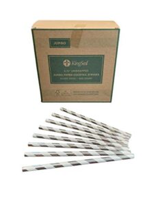 kingseal fsc certified paper cocktail straws, unwrapped, 6mm x 5.75 inches, silver stripe, biodegradable, earth friendly, bulk pack - 1 box of 500 straws