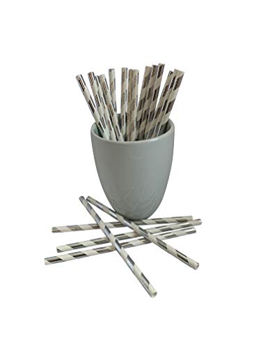 Kingseal FSC Certified Paper Cocktail Straws, Unwrapped, 6mm x 5.75 Inches, Silver Stripe, Biodegradable, Earth Friendly, Bulk Pack - 1 Box of 500 Straws