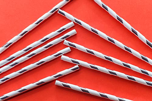 Kingseal FSC Certified Paper Cocktail Straws, Unwrapped, 6mm x 5.75 Inches, Silver Stripe, Biodegradable, Earth Friendly, Bulk Pack - 1 Box of 500 Straws