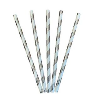 Kingseal FSC Certified Paper Cocktail Straws, Unwrapped, 6mm x 5.75 Inches, Silver Stripe, Biodegradable, Earth Friendly, Bulk Pack - 1 Box of 500 Straws