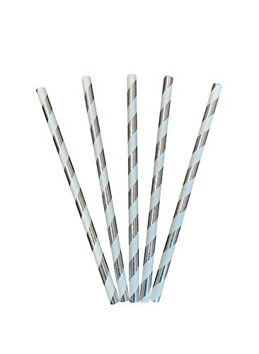 Kingseal FSC Certified Paper Cocktail Straws, Unwrapped, 6mm x 5.75 Inches, Silver Stripe, Biodegradable, Earth Friendly, Bulk Pack - 1 Box of 500 Straws