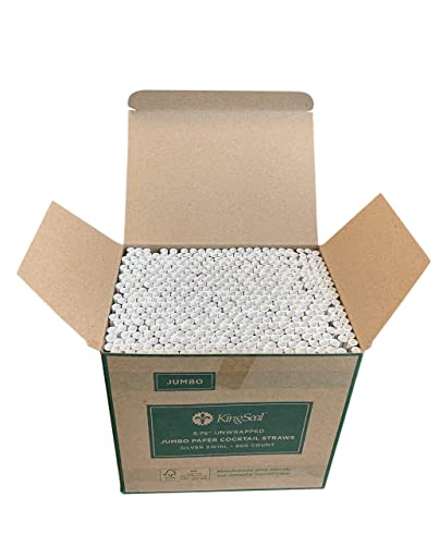 Kingseal FSC Certified Paper Cocktail Straws, Unwrapped, 6mm x 5.75 Inches, Silver Stripe, Biodegradable, Earth Friendly, Bulk Pack - 1 Box of 500 Straws