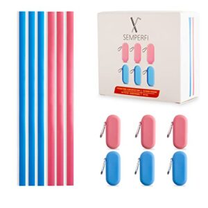 semperfi reusable straws set of 6 silicone straws no cleaning brush needed soft straight with 6 colourful keychain silicone cases portable bendable openable straws biodegradable packaging
