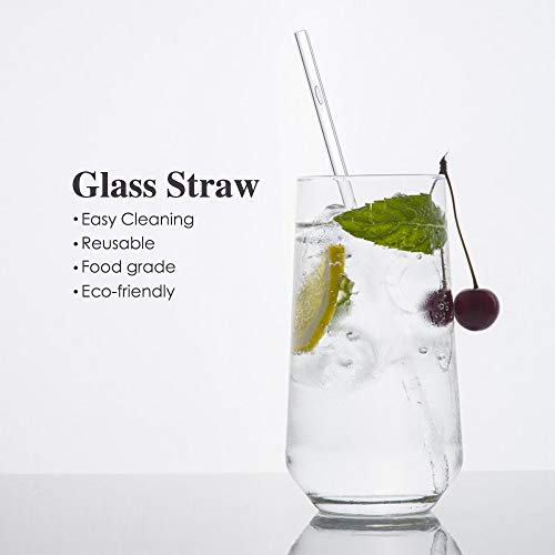 Reusable Glass Straws: 2 Regular Straws + 2 Boba Straws + 2 Wheat Cases + 4 Cleaning Brushes + Pouch, for Hot and Cold Drinks, Portable for Personal Use, Smoothie Bubble Tea, 9 inches (Blue&Green)