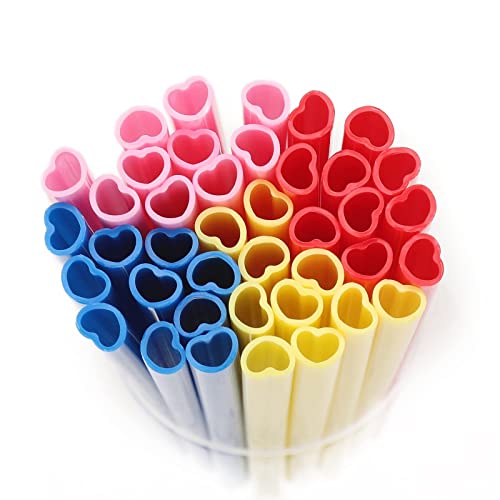 Kitchnacc 100 Pack Heart Shaped Hard Plastic Reusable Cute Straws Individually Wrapped for Cocktail Birthday Party Bridal Shower Wedding Supplies – (Yellow, Blue, Red, Pink)