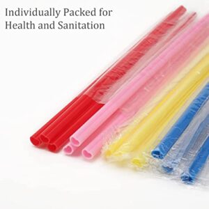 Kitchnacc 100 Pack Heart Shaped Hard Plastic Reusable Cute Straws Individually Wrapped for Cocktail Birthday Party Bridal Shower Wedding Supplies – (Yellow, Blue, Red, Pink)