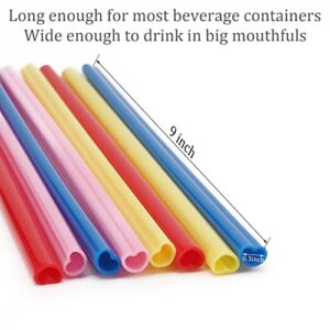 Kitchnacc 100 Pack Heart Shaped Hard Plastic Reusable Cute Straws Individually Wrapped for Cocktail Birthday Party Bridal Shower Wedding Supplies – (Yellow, Blue, Red, Pink)