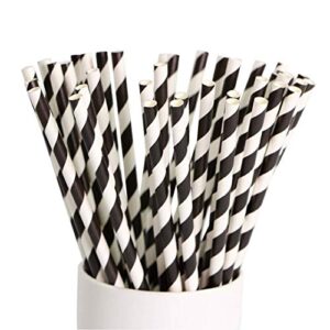 shuiniba biodegradable striped paper straws,paper drinking straws for party, events and crafts,baby shower decorations 7.75 inches, black white striped - 100 packs
