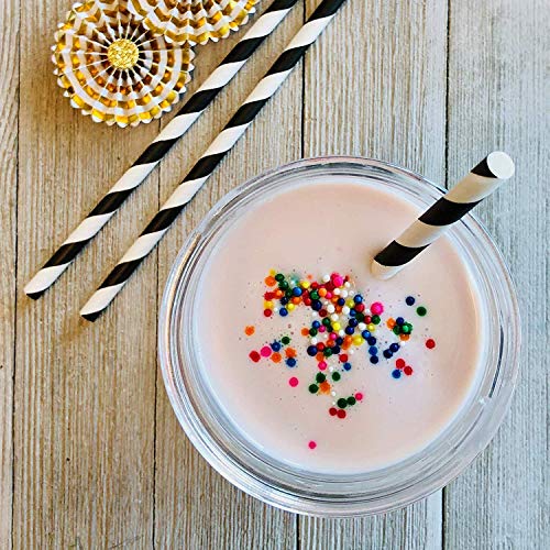 Shuiniba Biodegradable Striped Paper Straws,Paper Drinking Straws for Party, Events and Crafts,Baby Shower Decorations 7.75 Inches, Black White Striped - 100 Packs