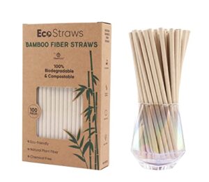 eco straws disposable – biodegradable bamboo paper straw – natural compostable long drinking straws for cocktail, smoothie, coffee, cereal, and soft drinks – plastic straws alternative - 100pcs