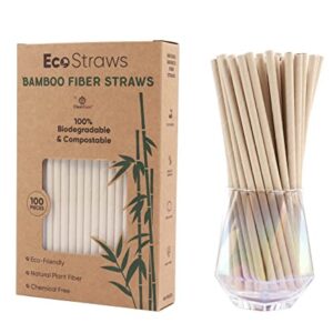 Eco Straws Disposable – Biodegradable Bamboo Paper Straw – Natural Compostable Long Drinking Straws for Cocktail, Smoothie, Coffee, Cereal, and Soft Drinks – Plastic Straws Alternative - 100pcs