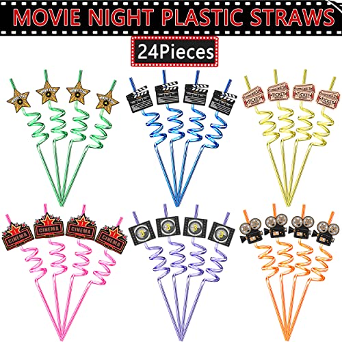 Movie Night Party Favors Movie Night Straws 24pcs Movie Night Party Decorations Supplies Movie Night Plastic Crazy Straws for Hollywood Party, Movie Theme Birthday Party Decorations