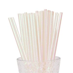 yaosheng premium disposable drinking paper straws, pack 100 white iridescent paper straws for cocktail party supplies,birthday,bridal/baby shower,juice,shakes (white)