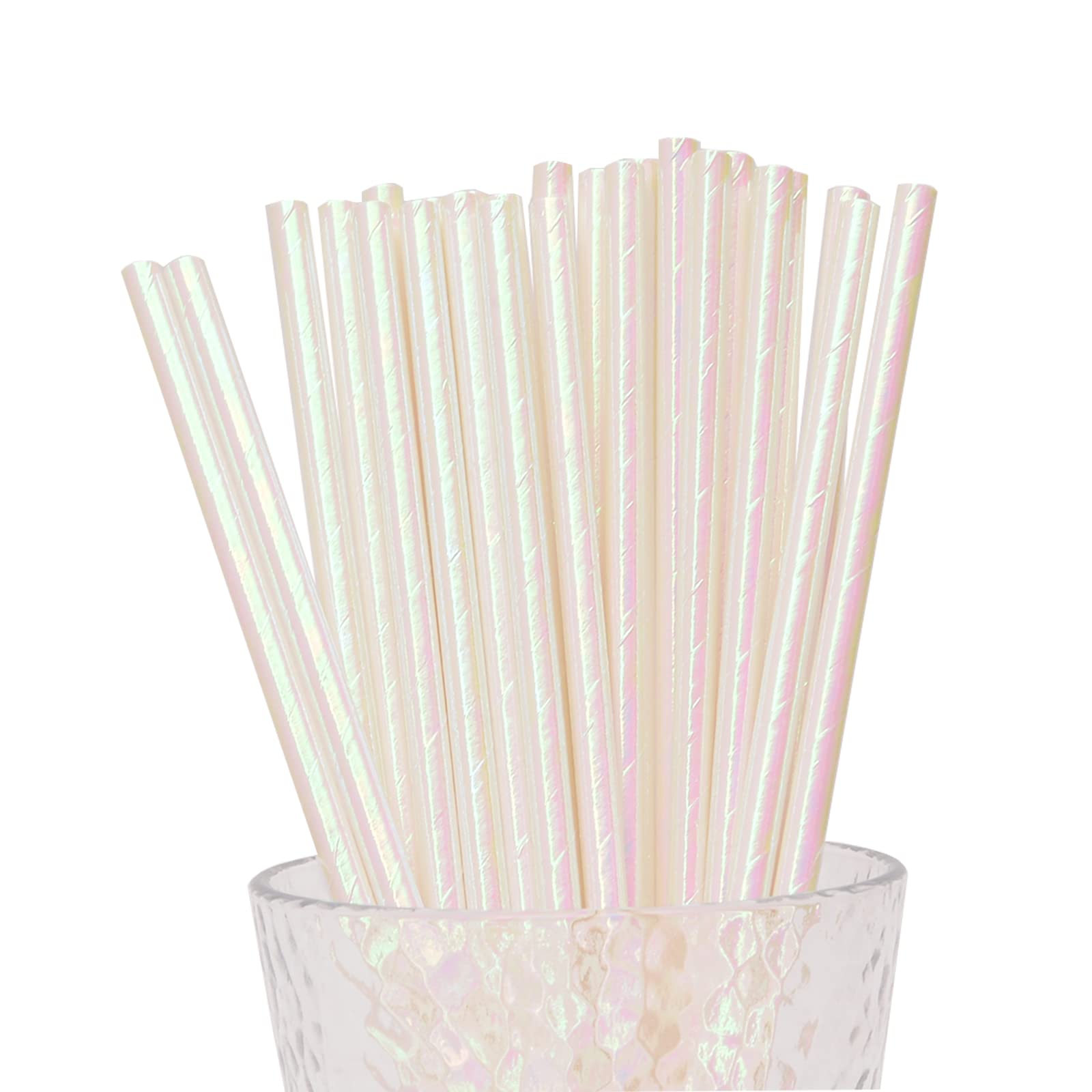 YAOSHENG Premium Disposable Drinking Paper Straws, Pack 100 White Iridescent Paper straws for Cocktail Party Supplies,Birthday,Bridal/Baby Shower,Juice,Shakes (White)