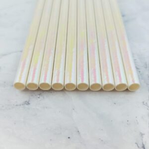 YAOSHENG Premium Disposable Drinking Paper Straws, Pack 100 White Iridescent Paper straws for Cocktail Party Supplies,Birthday,Bridal/Baby Shower,Juice,Shakes (White)