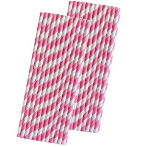 stripe paper straws - pink white - valentine - birthday party supply 7.75 inches - pack of 50 - outside the box papers brand