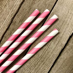 Stripe Paper Straws - Pink White - Valentine - Birthday Party Supply 7.75 Inches - Pack of 50 - Outside the Box Papers Brand