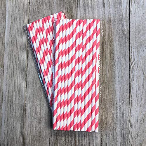 Stripe Paper Straws - Pink White - Valentine - Birthday Party Supply 7.75 Inches - Pack of 50 - Outside the Box Papers Brand