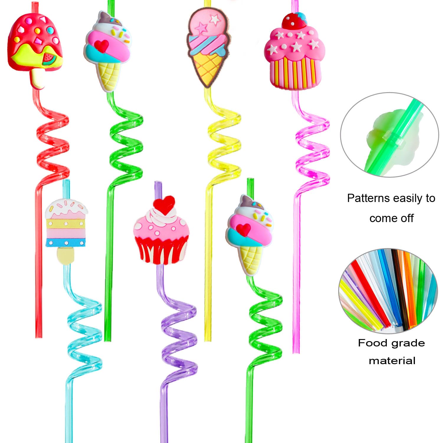 Reusable Ice Cream Straws Party Favors Supplies,24Pcs Plastic Cupcake Fun Cute Long Crazy Silly Spiral Drinking Straws for Kids Birthday Hawaiian Beach Cocktail Luau Party Decorations 1 Cleaning Brush