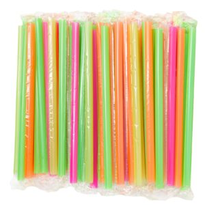 100-pieces of plastic disposable jumbo straws individually wrapped 10 inches long for boba, fruit smoothies, milkshakes, bubble tea (4 colors, 0.5 inch diameter)