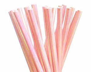 foil iridescent pink pearl disposable paper paper straws, decorative party biodegradable paper straw pack 100