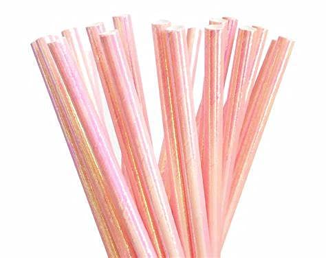 Foil Iridescent Pink Pearl Disposable Paper Paper Straws, Decorative Party Biodegradable Paper Straw Pack 100