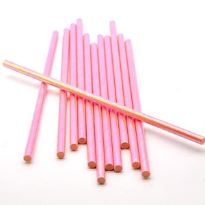 Foil Iridescent Pink Pearl Disposable Paper Paper Straws, Decorative Party Biodegradable Paper Straw Pack 100