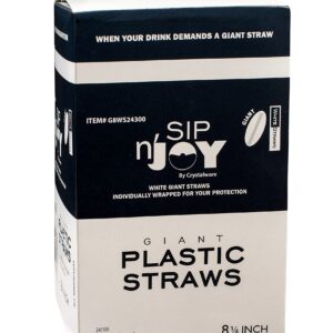 Crystalware Plastic Giant (Jumbo) Straws Individually Wrapped 10-1/4", 300 per Box (Red,White, 8 1/4" 300 Box)