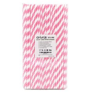 biodegradable pink paper straws for drinking - 10 inches long, 0.24" diameter, pack of 100