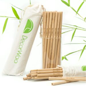 decorwoo 20 pack reusable straws, 7.8 inch bamboo straws bpa free, biodegradable wooden straws alternative to plastic straws, include cleaning brush and travel pouch