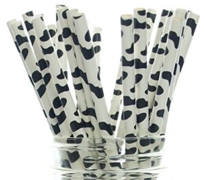 cow party straws, barnyard paper straws (25 pack) - farm birthday party supplies, cow hide print straws, animal party tableware & paper drinking straw