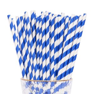 yaosheng paper straws for drinking, 100 pack blue striped paper straws for party supplies,birthday,wedding,bridal/baby shower,juice, shakes,smoothies,cocktail (blue)